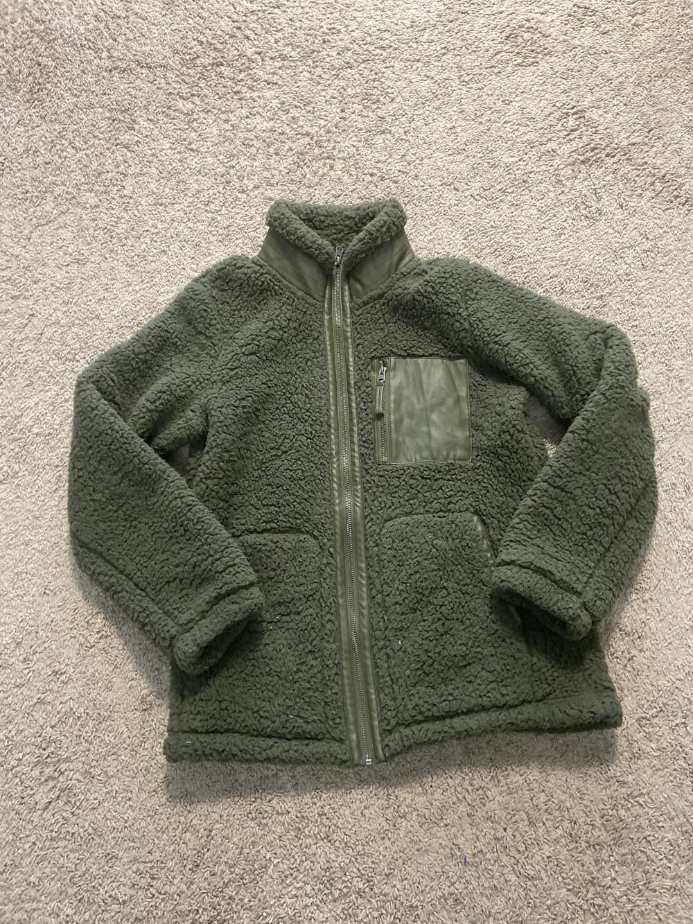 Abercrombie & Fitch Jacket Womens Medium Green Soft Sherpa Fleece Zip Pockets